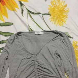 Gray V-Neck Ruched Top